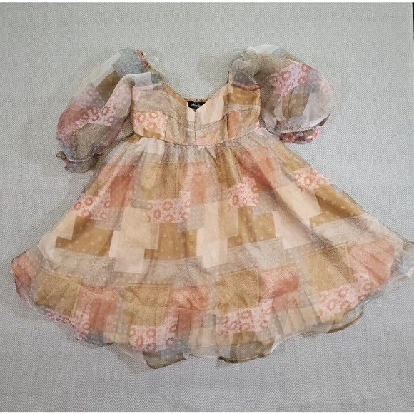 Fab'rik Fiarycore Empire Waist Dress Size Large Fall Colors Bubble Sleeves Y2K - Picture 2 of 14